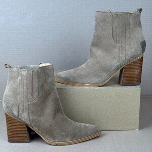 Marc Fisher Women’s Suede Ankle Boots Size 12M Gray Pointed Toe Block Heel